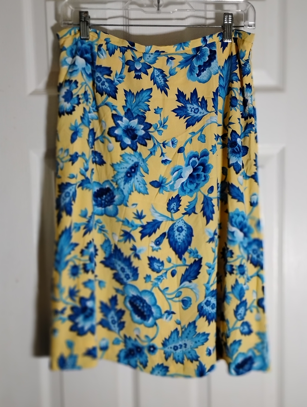 Skirt Floral Blue Yellow A-line Lined Talbots 10